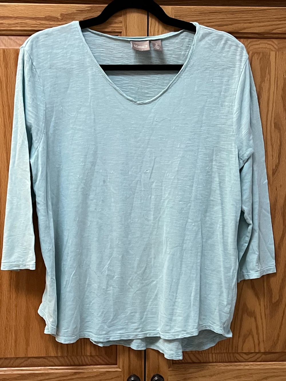 Chico's Light Green V-Neck Long Sleeve Top, GUC, Size 2